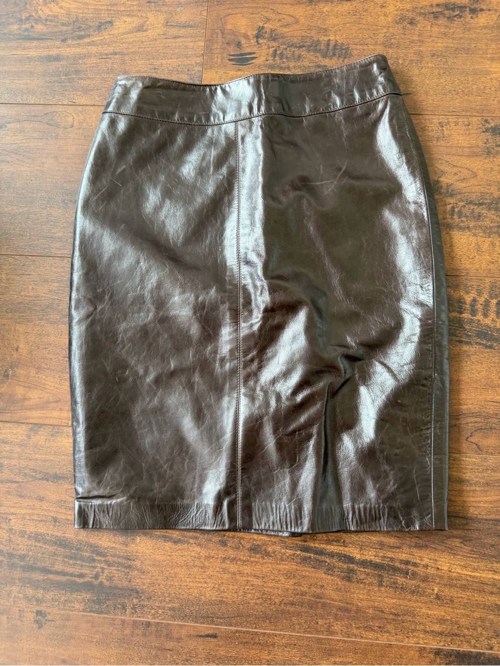 VINTAGE LAUNDRY BY SHELLI SEGAL BROWN LEATHER PENCIL SKIRT NWOT 2